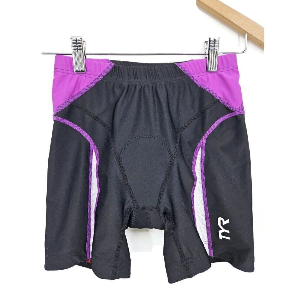 New TYR Competitor 6 Inch Tri Short Womens S Black Purple Compression Amp-Pad